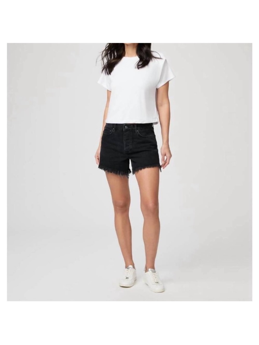 PAIGE Noella Distressed Denim Short Black Size 26
